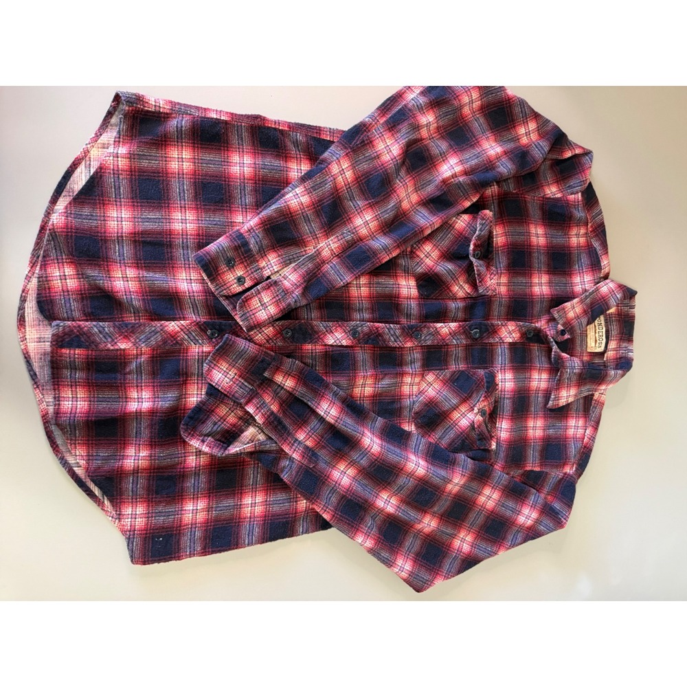 Ponderosa Rugged Shirts Mens Large Tall Red Navy Plaid Cotton Flannel Shirt